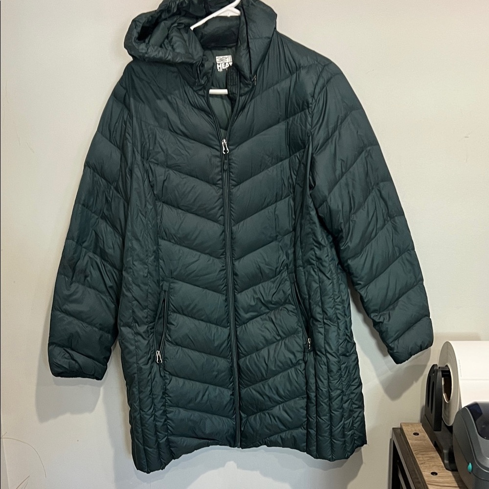 32 Degrees teal packable Hooded 3/4 coat women’s XL